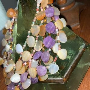 Vintage handmade amethyst agate tigers eye beads Multi layered fringe bracelet